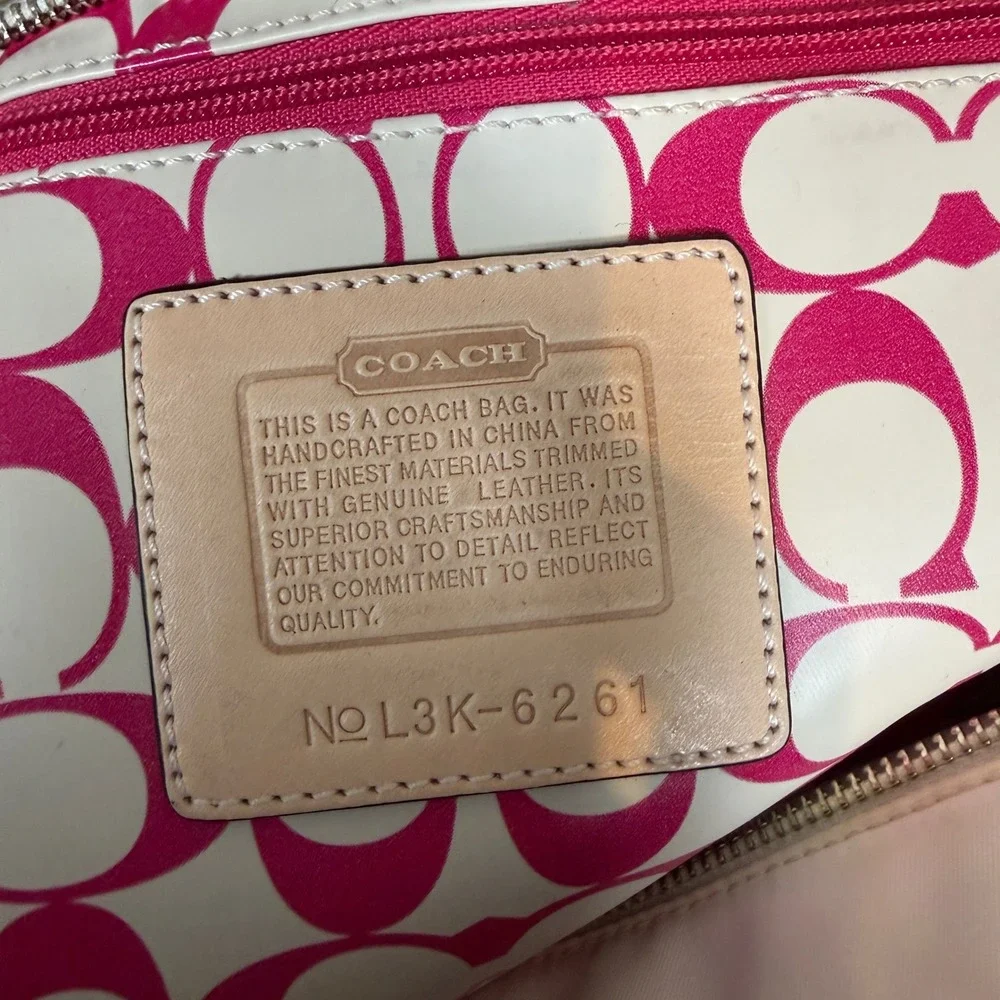 Coach 6261 reversable White Canvas Tote Bag Brown Stripe Pink Leather vtg Y2K - Picture 3 of 7
